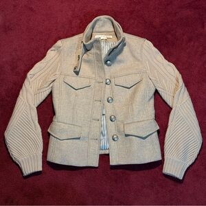 Veronica Beard Beige Utility Jacket with Knit Sleeves